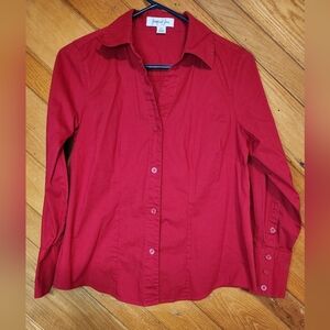 Jennifer and Grace petite medium red long sleeved button down shirt